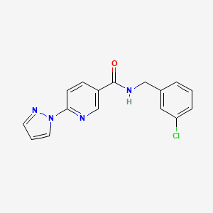 molecular formula C16H13ClN4O B2373329 N-(3-chlorobenzyl)-6-(1H-pyrazol-1-yl)nicotinamide CAS No. 1251575-09-3