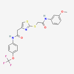 molecular formula C21H18F3N3O4S2 B2373358 N-(3-methoxyphenyl)-2-((4-(2-oxo-2-((4-(trifluoromethoxy)phenyl)amino)ethyl)thiazol-2-yl)thio)acetamide CAS No. 941937-82-2