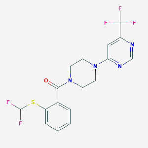 molecular formula C17H15F5N4OS B2373363 (2-((Difluoromethyl)thio)phenyl)(4-(6-(trifluoromethyl)pyrimidin-4-yl)piperazin-1-yl)methanone CAS No. 2034342-77-1
