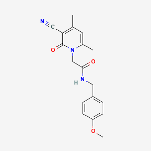 molecular formula C18H19N3O3 B2373403 2-(3-cyano-4,6-dimethyl-2-oxo-1,2-dihydropyridin-1-yl)-N-[(4-methoxyphenyl)methyl]acetamide CAS No. 932314-83-5