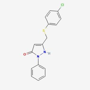molecular formula C16H13ClN2OS B2373443 3-{[(4-chlorophenyl)thio]methyl}-1-phenyl-1H-pyrazol-5-ol CAS No. 345237-58-3