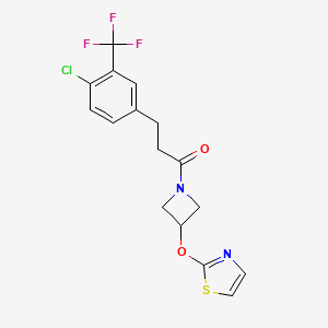 molecular formula C16H14ClF3N2O2S B2373471 3-[4-chloro-3-(trifluoromethyl)phenyl]-1-[3-(1,3-thiazol-2-yloxy)azetidin-1-yl]propan-1-one CAS No. 1797571-51-7