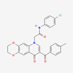 molecular formula C27H21ClN2O5 B2373517 N-(4-chlorophenyl)-2-[8-(4-methylbenzoyl)-9-oxo-2H,3H,6H,9H-[1,4]dioxino[2,3-g]quinolin-6-yl]acetamide CAS No. 866340-16-1