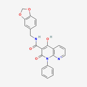 molecular formula C23H17N3O5 B2373530 N-[(2H-1,3-benzodioxol-5-yl)methyl]-4-hydroxy-2-oxo-1-phenyl-1,2-dihydro-1,8-naphthyridine-3-carboxamide CAS No. 1251680-97-3