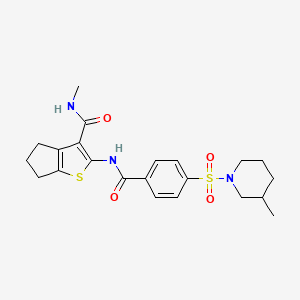 molecular formula C22H27N3O4S2 B2373542 N-methyl-2-(4-((3-methylpiperidin-1-yl)sulfonyl)benzamido)-5,6-dihydro-4H-cyclopenta[b]thiophene-3-carboxamide CAS No. 893098-09-4