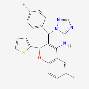 molecular formula C23H17FN4OS B2373598 7-(4-fluorophenyl)-2-methyl-6-(thiophen-2-yl)-7,12-dihydro-6H-chromeno[4,3-d][1,2,4]triazolo[1,5-a]pyrimidine CAS No. 868147-28-8