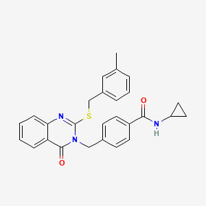 molecular formula C27H25N3O2S B2373600 N-cyclopropyl-4-((2-((3-methylbenzyl)thio)-4-oxoquinazolin-3(4H)-yl)methyl)benzamide CAS No. 1115433-59-4