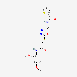 molecular formula C18H18N4O5S2 B2373619 N-{[5-({[(2,4-dimethoxyphenyl)carbamoyl]methyl}sulfanyl)-1,3,4-oxadiazol-2-yl]methyl}thiophene-2-carboxamide CAS No. 851861-60-4