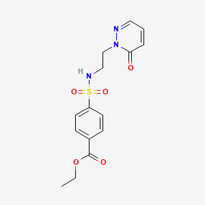molecular formula C15H17N3O5S B2373642 ethyl 4-(N-(2-(6-oxopyridazin-1(6H)-yl)ethyl)sulfamoyl)benzoate CAS No. 1021219-43-1
