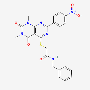 molecular formula C23H20N6O5S B2373692 N-benzyl-2-((6,8-dimethyl-2-(4-nitrophenyl)-5,7-dioxo-5,6,7,8-tetrahydropyrimido[4,5-d]pyrimidin-4-yl)thio)acetamide CAS No. 847190-56-1