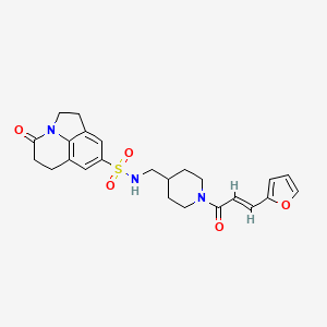 molecular formula C24H27N3O5S B2373747 N-({1-[(2E)-3-(furan-2-yl)prop-2-enoyl]piperidin-4-yl}methyl)-11-oxo-1-azatricyclo[6.3.1.0^{4,12}]dodeca-4(12),5,7-triene-6-sulfonamide CAS No. 1798402-78-4
