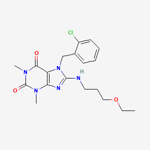 molecular formula C19H24ClN5O3 B2373778 7-(2-chlorobenzyl)-8-((3-ethoxypropyl)amino)-1,3-dimethyl-1H-purine-2,6(3H,7H)-dione CAS No. 587013-91-0
