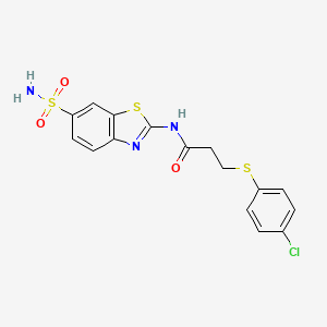 molecular formula C16H14ClN3O3S3 B2373789 3-((4-chlorophenyl)thio)-N-(6-sulfamoylbenzo[d]thiazol-2-yl)propanamide CAS No. 887201-99-2