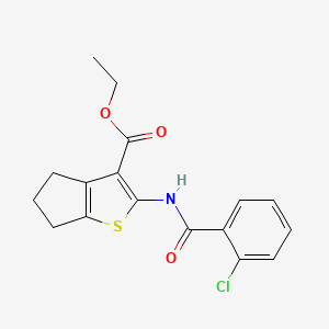 molecular formula C17H16ClNO3S B2373836 ethyl 2-[(2-chlorobenzoyl)amino]-5,6-dihydro-4H-cyclopenta[b]thiophene-3-carboxylate CAS No. 300828-82-4