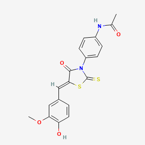 molecular formula C19H16N2O4S2 B2373840 (Z)-N-(4-(5-(4-hydroxy-3-methoxybenzylidene)-4-oxo-2-thioxothiazolidin-3-yl)phenyl)acetamide CAS No. 868147-84-6