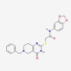 molecular formula C23H22N4O4S B2373859 N-(benzo[d][1,3]dioxol-5-yl)-2-((6-benzyl-4-oxo-3,4,5,6,7,8-hexahydropyrido[4,3-d]pyrimidin-2-yl)thio)acetamide CAS No. 946252-30-8