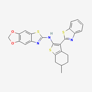 molecular formula C24H19N3O2S3 B2373870 N-[3-(1,3-benzothiazol-2-yl)-6-methyl-4,5,6,7-tetrahydro-1-benzothiophen-2-yl]-[1,3]dioxolo[4,5-f][1,3]benzothiazol-6-amine CAS No. 862976-75-8