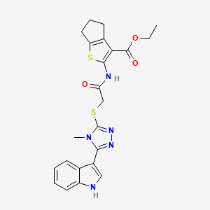 molecular formula C23H23N5O3S2 B2373873 ethyl 2-(2-((5-(1H-indol-3-yl)-4-methyl-4H-1,2,4-triazol-3-yl)thio)acetamido)-5,6-dihydro-4H-cyclopenta[b]thiophene-3-carboxylate CAS No. 852143-22-7