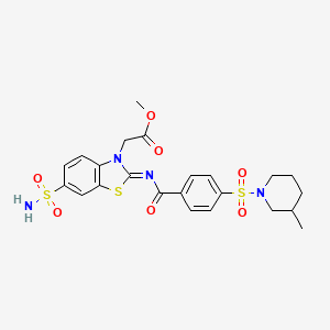 molecular formula C23H26N4O7S3 B2373875 methyl 2-[(2Z)-2-({4-[(3-methylpiperidin-1-yl)sulfonyl]benzoyl}imino)-6-sulfamoyl-2,3-dihydro-1,3-benzothiazol-3-yl]acetate CAS No. 865199-09-3