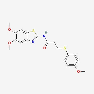 molecular formula C19H20N2O4S2 B2373878 N-(5,6-dimethoxybenzo[d]thiazol-2-yl)-3-((4-methoxyphenyl)thio)propanamide CAS No. 941902-86-9
