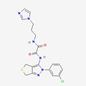 molecular formula C19H19ClN6O2S B2373947 N1-(3-(1H-imidazol-1-yl)propyl)-N2-(2-(3-chlorophenyl)-4,6-dihydro-2H-thieno[3,4-c]pyrazol-3-yl)oxalamide CAS No. 941992-37-6
