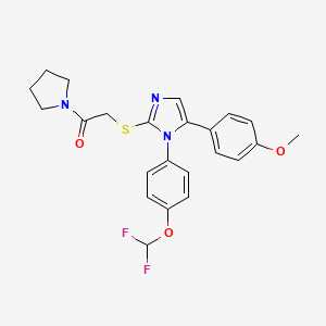 molecular formula C23H23F2N3O3S B2374069 2-((1-(4-(difluoromethoxy)phenyl)-5-(4-methoxyphenyl)-1H-imidazol-2-yl)thio)-1-(pyrrolidin-1-yl)ethanone CAS No. 1226437-52-0