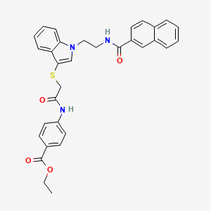 molecular formula C32H29N3O4S B2374118 ethyl 4-{2-[(1-{2-[(naphthalen-2-yl)formamido]ethyl}-1H-indol-3-yl)sulfanyl]acetamido}benzoate CAS No. 533865-54-2