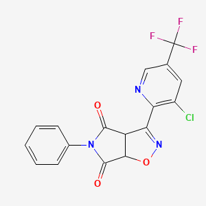 molecular formula C17H9ClF3N3O3 B2374139 3-[3-chloro-5-(trifluoromethyl)-2-pyridinyl]-5-phenyl-3aH-pyrrolo[3,4-d]isoxazole-4,6(5H,6aH)-dione CAS No. 439110-90-4