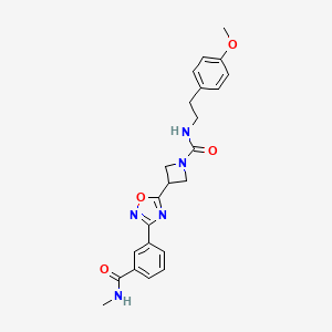 molecular formula C23H25N5O4 B2374186 N-(4-methoxyphenethyl)-3-(3-(3-(methylcarbamoyl)phenyl)-1,2,4-oxadiazol-5-yl)azetidine-1-carboxamide CAS No. 1396767-29-5