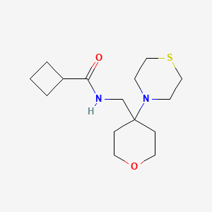 molecular formula C15H26N2O2S B2374211 N-[(4-Thiomorpholin-4-yloxan-4-yl)methyl]cyclobutanecarboxamide CAS No. 2415586-05-7