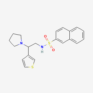 molecular formula C20H22N2O2S2 B2374214 N-(2-(pyrrolidin-1-yl)-2-(thiophen-3-yl)ethyl)naphthalene-2-sulfonamide CAS No. 946356-97-4