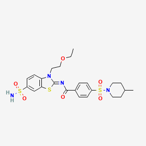 molecular formula C24H30N4O6S3 B2374240 N-[(2Z)-3-(2-ethoxyethyl)-6-sulfamoyl-2,3-dihydro-1,3-benzothiazol-2-ylidene]-4-[(4-methylpiperidin-1-yl)sulfonyl]benzamide CAS No. 865174-00-1