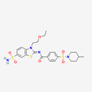 molecular formula C24H30N4O6S3 B2374240 (Z)-N-(3-(2-ethoxyethyl)-6-sulfamoylbenzo[d]thiazol-2(3H)-ylidene)-4-((4-methylpiperidin-1-yl)sulfonyl)benzamide CAS No. 865174-00-1