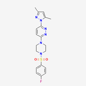 molecular formula C19H21FN6O2S B2374249 3-(3,5-dimethyl-1H-pyrazol-1-yl)-6-(4-((4-fluorophenyl)sulfonyl)piperazin-1-yl)pyridazine CAS No. 1013758-51-4