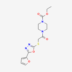 molecular formula C15H18N4O5S B2374265 Ethyl 4-(2-{[5-(furan-2-yl)-1,3,4-oxadiazol-2-yl]sulfanyl}acetyl)piperazine-1-carboxylate CAS No. 850937-36-9
