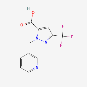molecular formula C11H8F3N3O2 B2374267 1-(Pyridin-3-ylmethyl)-3-(trifluoromethyl)-1H-pyrazole-5-carboxylic acid CAS No. 2197052-73-4