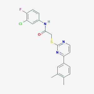 molecular formula C20H17ClFN3OS B2374305 N-(3-chloro-4-fluorophenyl)-2-((4-(3,4-dimethylphenyl)pyrimidin-2-yl)thio)acetamide CAS No. 1019153-45-7