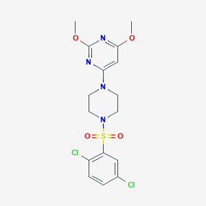 molecular formula C16H18Cl2N4O4S B2374316 4-(4-((2,5-Dichlorophenyl)sulfonyl)piperazin-1-yl)-2,6-dimethoxypyrimidine CAS No. 1021115-93-4