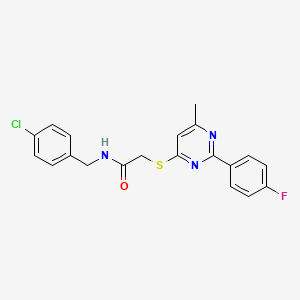 molecular formula C20H17ClFN3OS B2374332 N-[(4-chlorophenyl)methyl]-2-{[2-(4-fluorophenyl)-6-methylpyrimidin-4-yl]sulfanyl}acetamide CAS No. 1251551-49-1
