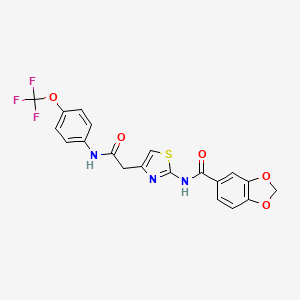 molecular formula C20H14F3N3O5S B2374388 N-(4-(2-oxo-2-((4-(trifluoromethoxy)phenyl)amino)ethyl)thiazol-2-yl)benzo[d][1,3]dioxole-5-carboxamide CAS No. 921520-10-7