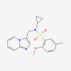 molecular formula C19H21N3O3S B2374463 N-cyclopropyl-N-(imidazo[1,2-a]pyridin-3-ylmethyl)-2-methoxy-5-methylbenzenesulfonamide CAS No. 1448077-66-4