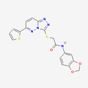 molecular formula C18H13N5O3S2 B2374511 N-(1,3-benzodioxol-5-yl)-2-[(6-thiophen-2-yl-[1,2,4]triazolo[4,3-b]pyridazin-3-yl)sulfanyl]acetamide CAS No. 891101-11-4