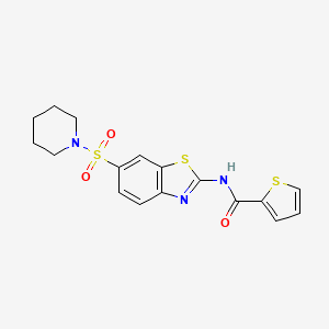 molecular formula C17H17N3O3S3 B2374520 N-[6-(PIPERIDINE-1-SULFONYL)-1,3-BENZOTHIAZOL-2-YL]THIOPHENE-2-CARBOXAMIDE CAS No. 881042-47-3