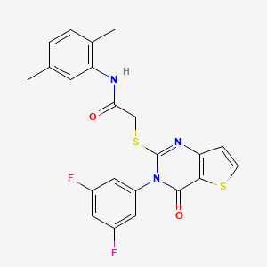 molecular formula C22H17F2N3O2S2 B2374604 2-{[3-(3,5-difluorophenyl)-4-oxo-3,4-dihydrothieno[3,2-d]pyrimidin-2-yl]sulfanyl}-N-(2,5-dimethylphenyl)acetamide CAS No. 1260631-33-1