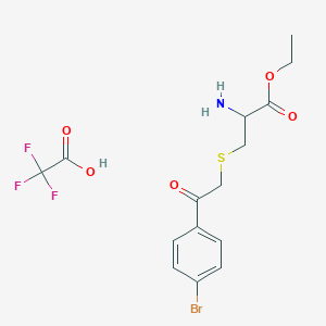 molecular formula C15H17BrF3NO5S B2374617 Ethyl 2-amino-3-{[2-(4-bromophenyl)-2-oxoethyl]sulfanyl}propanoate; trifluoroacetic acid CAS No. 1078603-66-3