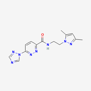 molecular formula C14H16N8O B2374687 N-(2-(3,5-dimethyl-1H-pyrazol-1-yl)ethyl)-6-(1H-1,2,4-triazol-1-yl)pyridazine-3-carboxamide CAS No. 1448066-78-1
