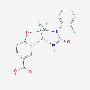 molecular formula C20H20N2O4 B2374697 methyl 2-methyl-4-oxo-3-(o-tolyl)-3,4,5,6-tetrahydro-2H-2,6-methanobenzo[g][1,3,5]oxadiazocine-8-carboxylate CAS No. 899742-96-2