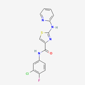molecular formula C15H10ClFN4OS B2374707 N-(3-chloro-4-fluorophenyl)-2-(pyridin-2-ylamino)thiazole-4-carboxamide CAS No. 1286706-02-2