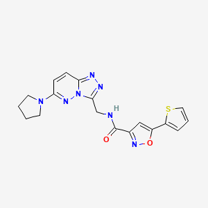 molecular formula C18H17N7O2S B2374711 N-((6-(pyrrolidin-1-yl)-[1,2,4]triazolo[4,3-b]pyridazin-3-yl)methyl)-5-(thiophen-2-yl)isoxazole-3-carboxamide CAS No. 2034600-63-8
