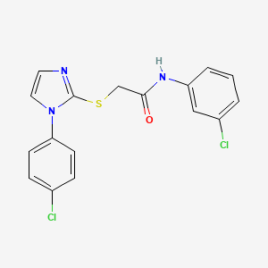 molecular formula C17H13Cl2N3OS B2374716 N-(3-chlorophenyl)-2-((1-(4-chlorophenyl)-1H-imidazol-2-yl)thio)acetamide CAS No. 688337-38-4